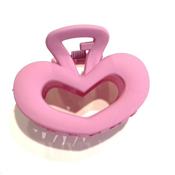 Heart Shaped Matte Jaw Hair Clip Scrunchie Set Pink - Picture 2 of 5